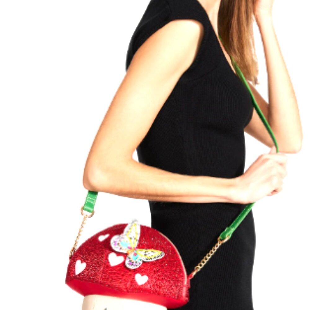 Betsey Johnson Mushroom Butterfly Crossbody Purse - So Unique  New - Picture 2 of 6